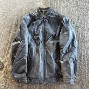 VINTAGE 80S BROWN LEATHER BOMBER MOTO JACKET ZIP UP LINED FITS MENS SMALL